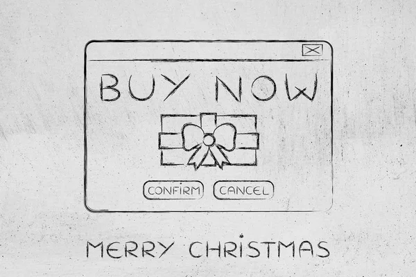 Popup-meddelande med julhandeln tema Köp nu text — Stockfoto