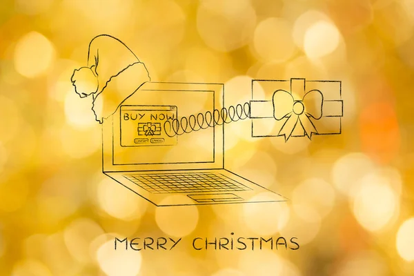 온라인 쇼핑 또는 소원, 크리스마스 lapt에서 선물을 보내 — 스톡 사진
