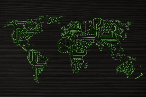 World map made of electronic microchip circuits — Stock Photo, Image