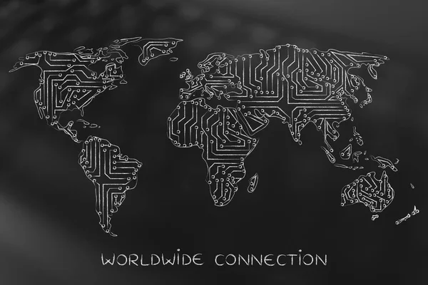 Mapa del mundo hecho de circuitos de microchips electrónicos —  Fotos de Stock