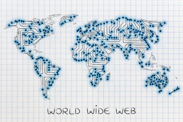 Mapa del mundo hecho de circuitos de microchips electrónicos (luces led vers —  Fotos de Stock
