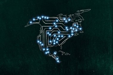 Amerika ve Kanada harita elektronik mikroçip devreleri yapılan