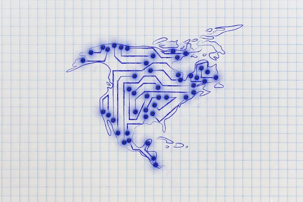 Amerika ve Kanada harita elektronik mikroçip devreleri yapılan — Stok fotoğraf