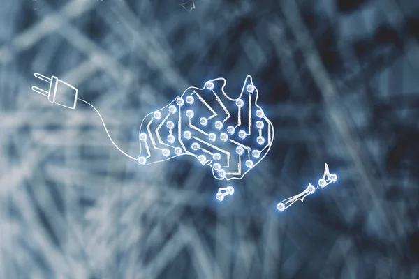 Австралия и Новая Зеландия карта, сделанная из электронных микросхем — стоковое фото
