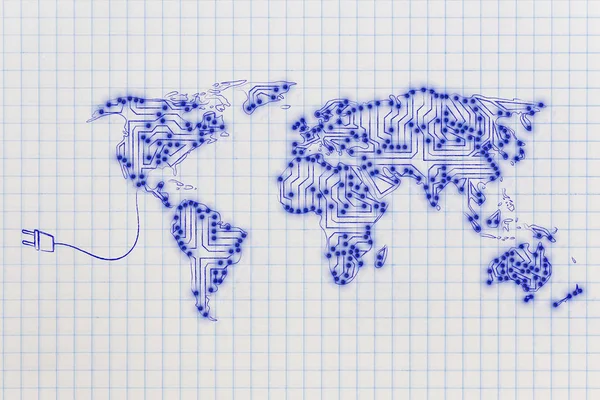 Elektronik mikroçip devreleri yapılan Dünya Haritası — Stok fotoğraf