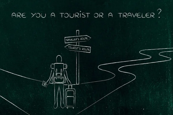Viajero o turista: persona con mochila y bolso en crosspath —  Fotos de Stock