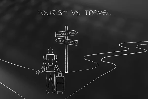 Utazó vagy turista: az a személy, a hátizsák és a táska, a crosspath — Stock Fotó