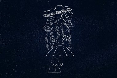 ikili kod yağmur altında şemsiye ile kullanıcı, veri protectio ihlal.