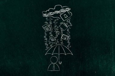 ikili kod yağmur altında şemsiye ile kullanıcı, veri protectio ihlal.