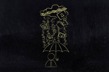 ikili kod yağmur altında şemsiye ile kullanıcı, veri protectio ihlal.