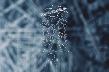 ikili kod yağmur altında şemsiye ile kullanıcı, veri protectio ihlal.