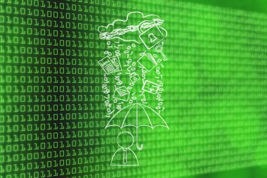 ikili kod yağmur altında şemsiye ile kullanıcı, veri protectio ihlal.