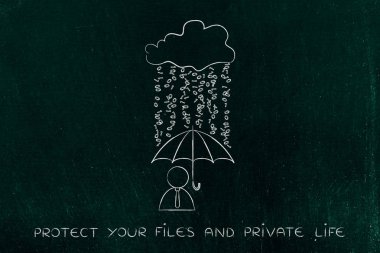 ikili kod yağmur altında şemsiye ile kullanıcı, veri protectio ihlal.