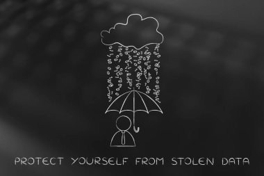 ikili kod yağmur altında şemsiye ile kullanıcı, veri protectio ihlal.