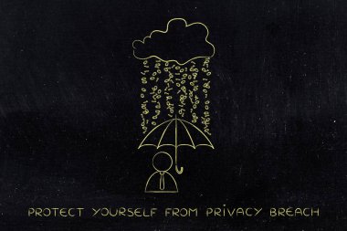 ikili kod yağmur altında şemsiye ile kullanıcı, veri protectio ihlal.