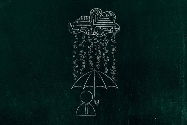 ikili kod yağmur altında şemsiye ile kullanıcı, veri protectio ihlal.