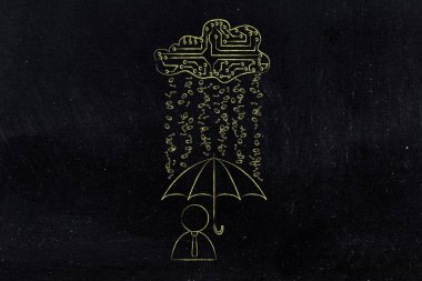 ikili kod yağmur altında şemsiye ile kullanıcı, veri protectio ihlal.