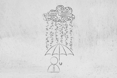 ikili kod yağmur altında şemsiye ile kullanıcı, veri protectio ihlal.