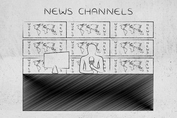Репортер, який виступає на телеканалі, висвітлення новин та заголовки — стокове фото
