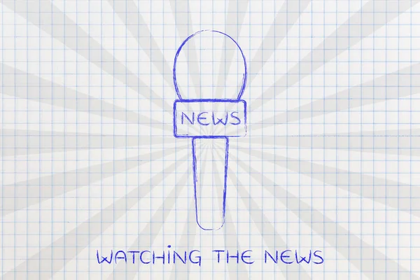 Journalistes microphones avec effet de rayons, concept de couverture des nouvelles — Photo