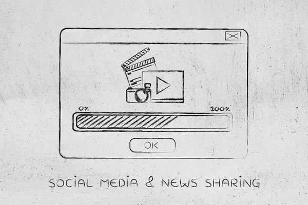 Pop-up with video upload icons and progress bar — Stock Photo, Image