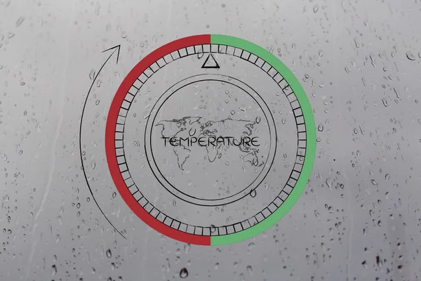 Termostato com mapa do mundo, aquecimento global e mudança climática — Fotografia de Stock