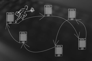 bir ofis binası diğerine taşınan iş adamı;