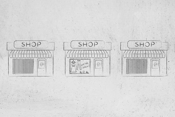 Una tienda abierta rodeada de otras ya cerradas —  Fotos de Stock
