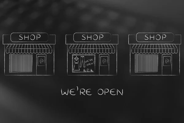 Jeden sklep otwarty w otoczeniu innych już ZAMKNIĘTA — Zdjęcie stockowe