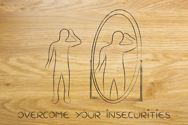 Thin person looking in the mirror and seeing himself as overweig — Stock Image Thin person looking in the mirror and seeing himself as overweig Royalty Free Stock Images