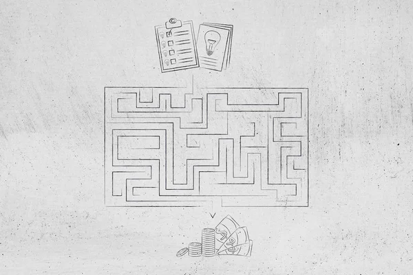 Von innovativen Geschäftsideen zur Gewinnerzielung, Labyrinth-Metapher — Stockfoto