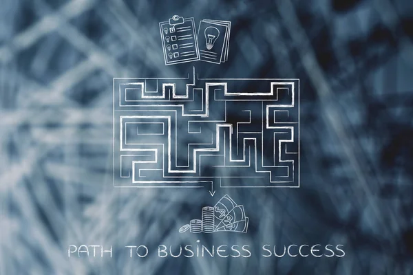 Von innovativen Geschäftsideen zur Gewinnerzielung, Labyrinth-Metapher — Stockfoto