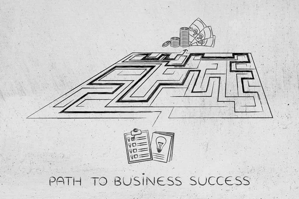 Doolhof van innovatieve bedrijfsideeën voor het verkrijgen van winsten, metaph — Stockfoto