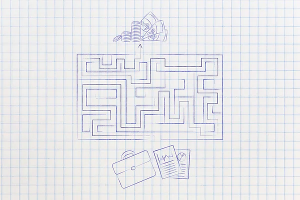 Von Businessplänen zur Gewinnerzielung, Labyrinth-Metapher — Stockfoto