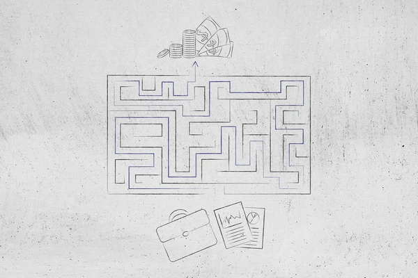 Från affärsplaner att erhålla vinst, labyrint metafor — Stockfoto