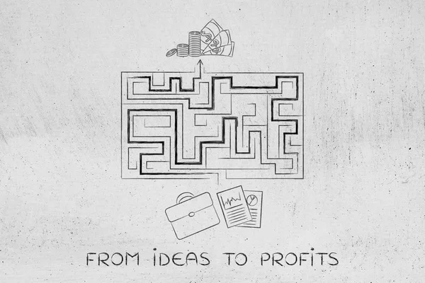 From business plans to obtaining profits, maze metaphor — Stock Photo, Image