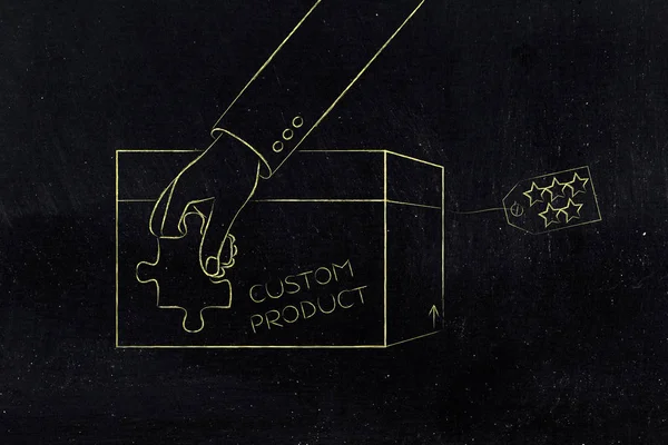 Produktanpassungskonzept: Puzzleteil in der Hand — Stockfoto