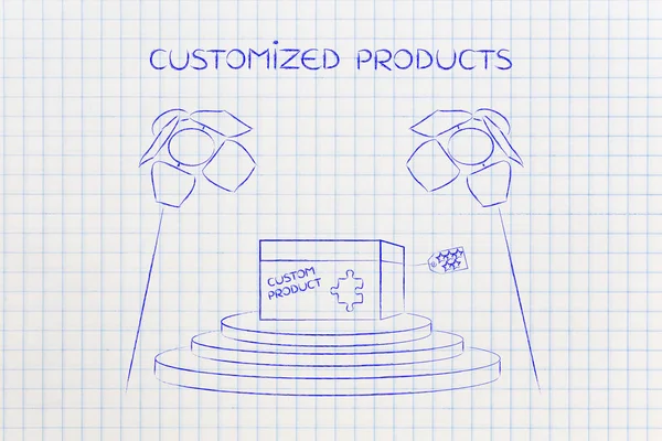 Conceito de personalização do produto: item personalizado sob holofotes — Fotografia de Stock