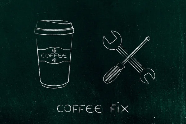 Poprawka do kawy, ilustracja kubek & klucz — Zdjęcie stockowe