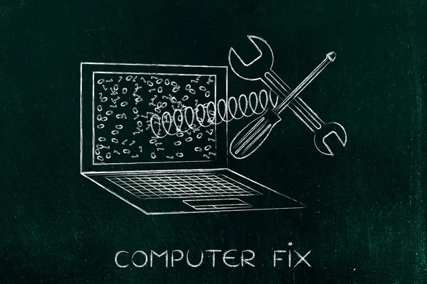 Fixer votre ordinateur, ordinateur portable avec clé sur ressort hors de l'écran — Photo