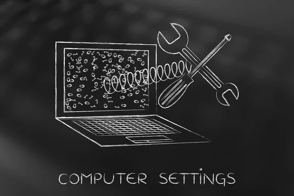 Vaststelling van uw computer, laptop met sleutel op voorjaar van scherm — Stockfoto