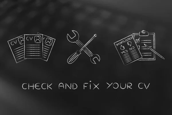 Fixing your resume, CV papers with wrench & screwdriver — Stock Photo, Image