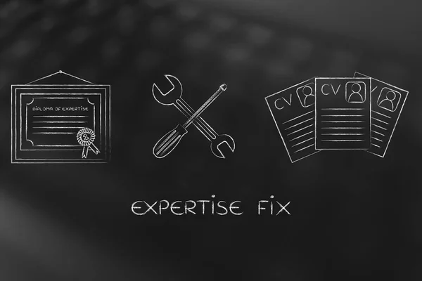 Fixation de votre expertise, diplôme avec clé & tournevis — Photo