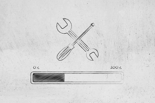 Wrench and progress bar, fix loading — Stock Photo, Image