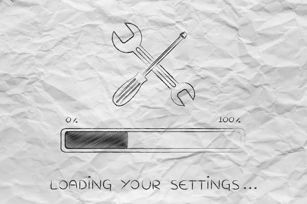 Wrench and progress bar, fix loading — Stock Photo, Image