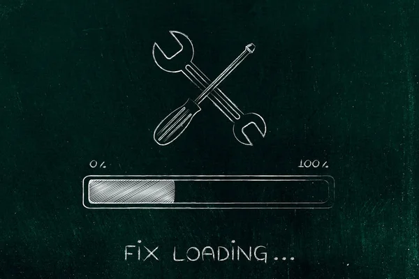 Wrench and progress bar, fix loading — Stock Photo, Image