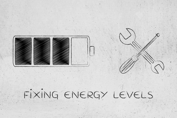 Batterie mit Schraubenschlüssel, Energiespeicher — Stockfoto