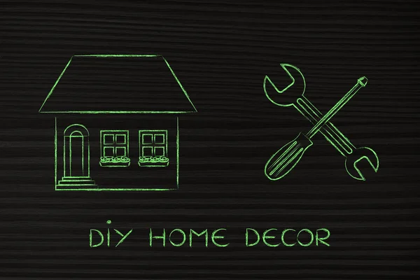 House next to wrench and screwdriver icon, diy projects — Stock Photo, Image