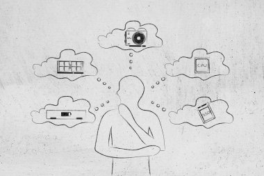 ideal senin bilgisayar, dizüstü bilgisayar özellikleri hakkında düşünme adam inşa