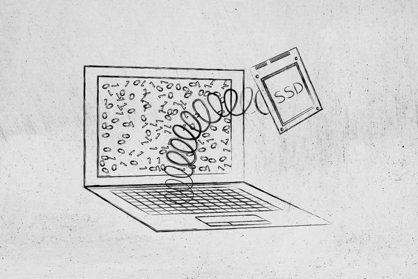 Laptop van ssd opslag module op een veer — Stockfoto